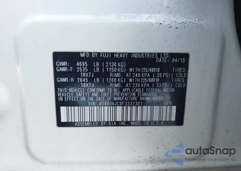 2015 Subaru Outback 2.5I Limited from USA, damaged, VIN 4S4BSAJC0F3332301